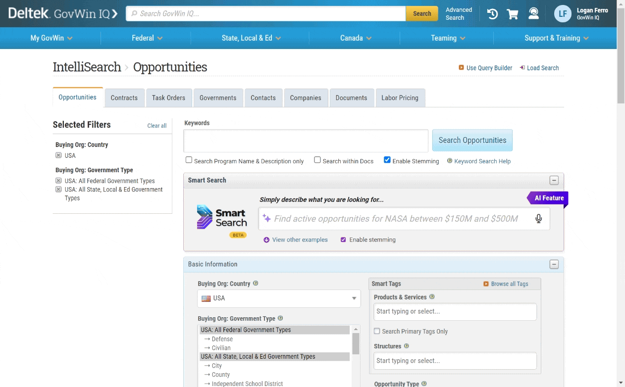 Smart Search for Opportunities