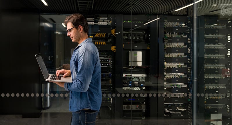 IT professional working in a server room