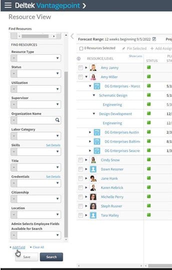 vantagepoint expand resource management search