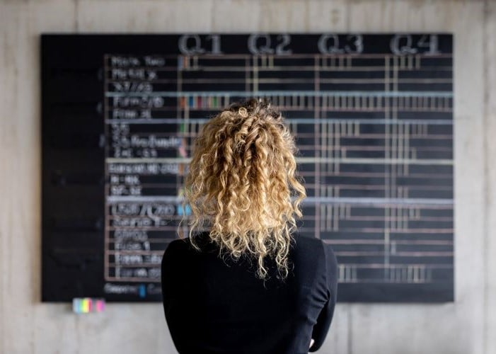 Person viewing a project schedule
