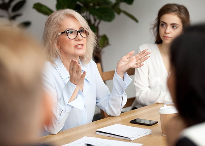 Businesswoman speaking at a meeting