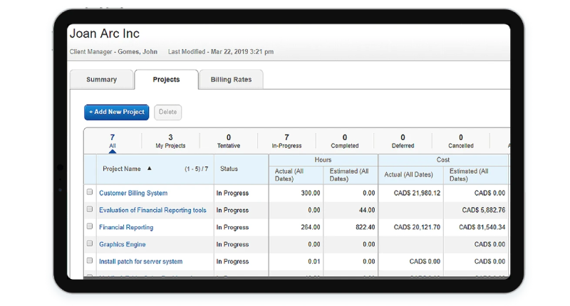 Replicon Time client manager interface