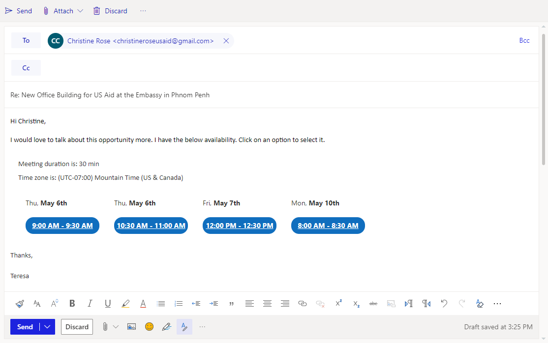 Vantagepoint Connect, Meeting Times