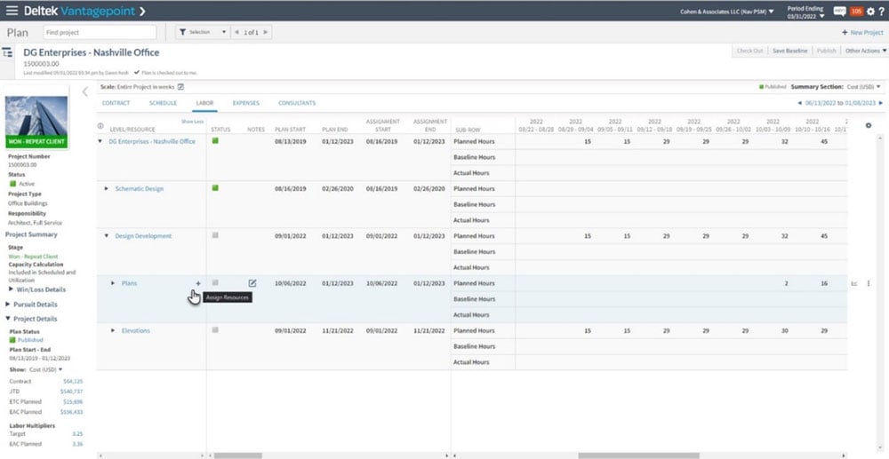 vantagepoint add assignments on inactive projects