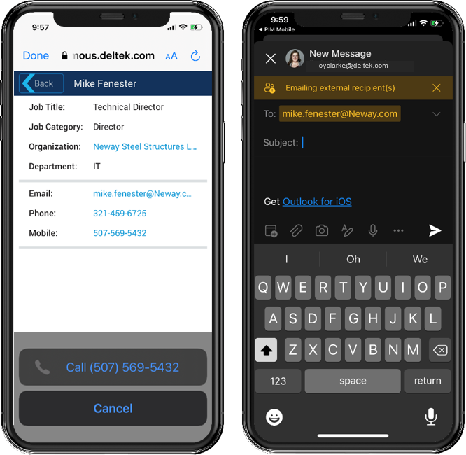 Deltek PIM Mobile, Communicate with Contacts
