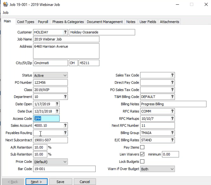 Job Costing through Job Access Codes