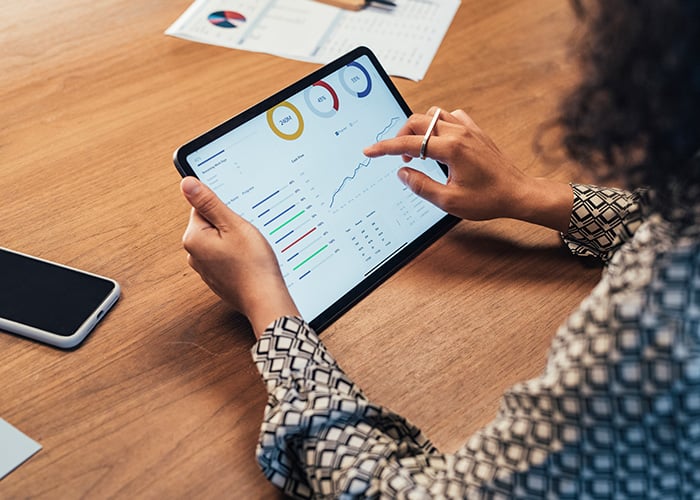 Looking at data and charts on a tablet device